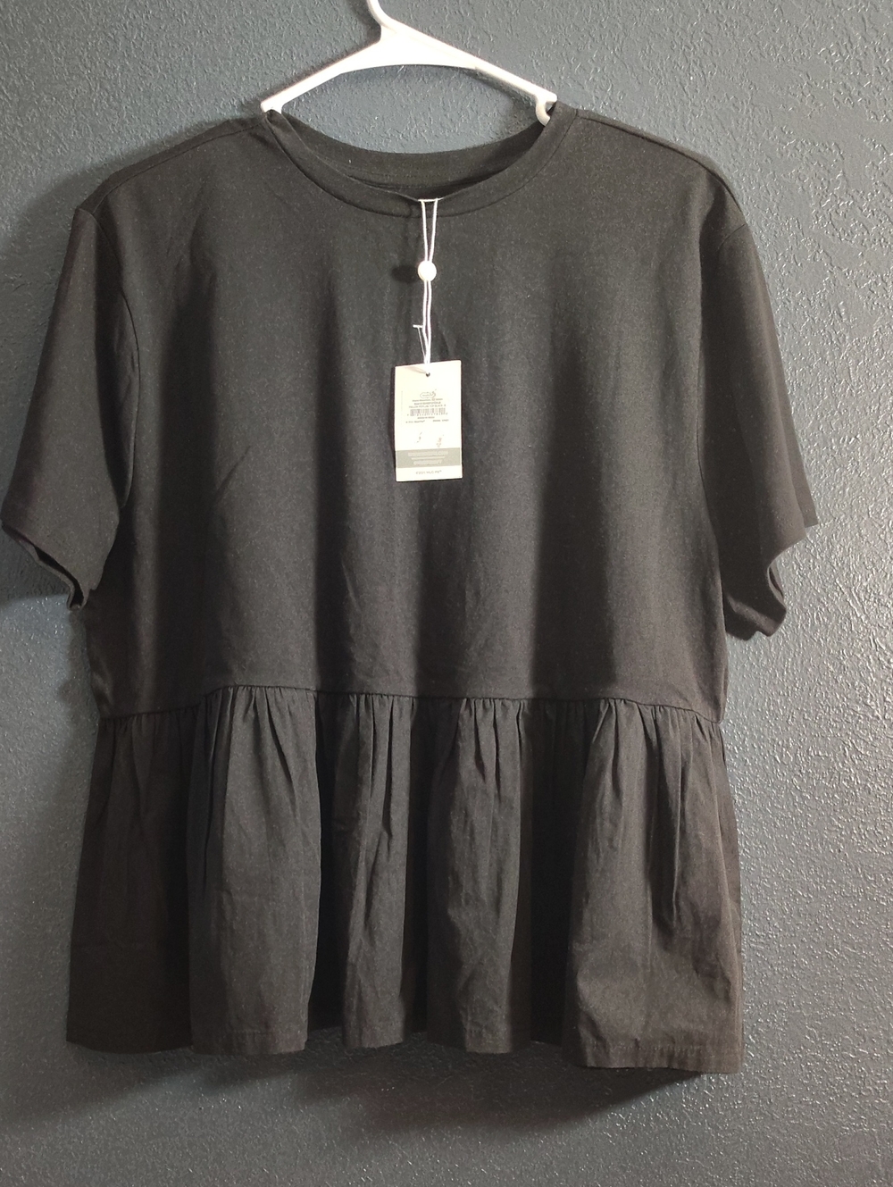 Mud Pie Fallon Black Cotton  Short-Sleeve Peplum Top